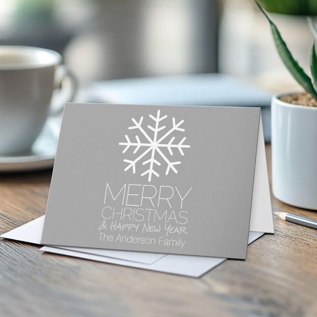 Modern God jul Snowflake - silver grått Helgkort (Custom Greeting Card)