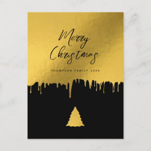 Modern God jul Träd Black & Guld non Photo Helg Vykort