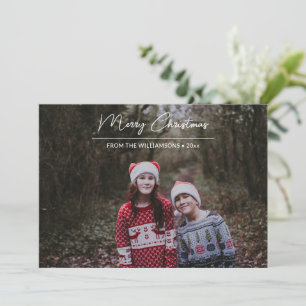 Modern God jul White Script Overlay Photo Julkort
