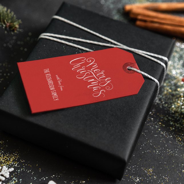 Modern God jul White Script Träd Anpassningsbar Presentetikett (Skapare uppladdad)