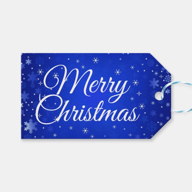 Modern God jul White Snöflingor Gift Presentetikett (Framsidan (Horisontell))