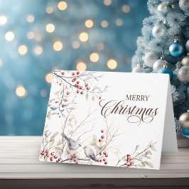 Modern God jul Winter Berries Birds Kort