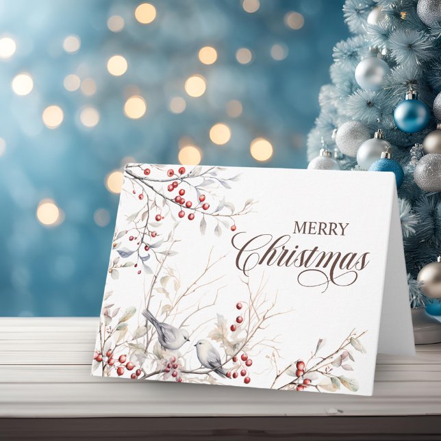 Modern God jul Winter Berries Birds Kort (Modern Christmas with Winter Berries and Birds)