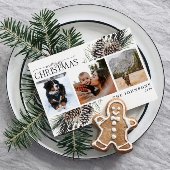 Modern God jul Winter Pinecone Botanical Julkort (Skapare uppladdad)