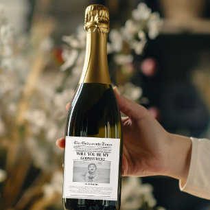 Modern Godförälder Frieri tidningsbaptism Vinflaska Etikett