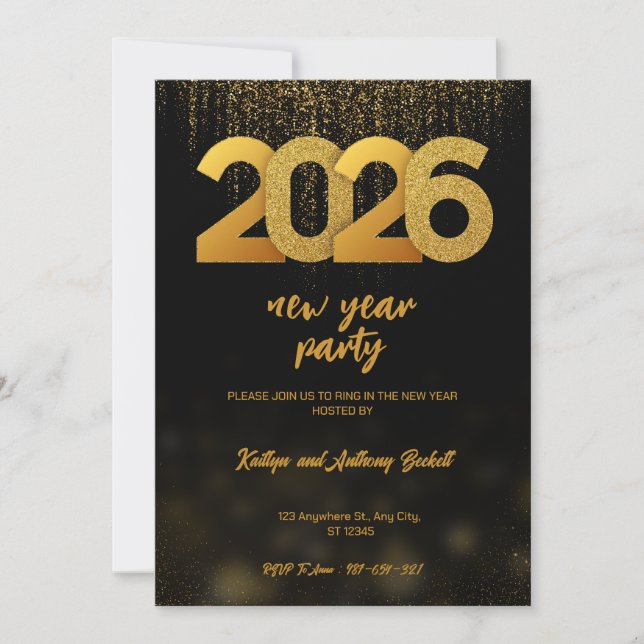 Modern Gold 2026 New Year Party Digital Inbjudningar (Framsida)