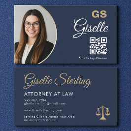 Modern Gold and Navy Scales of Justice Lawyer Visitkort