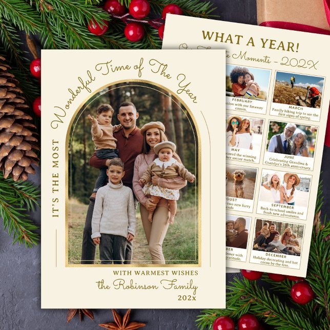 Modern Gold Arch Årets sammanfattning i fotokollag Julkort (Skapare uppladdad)