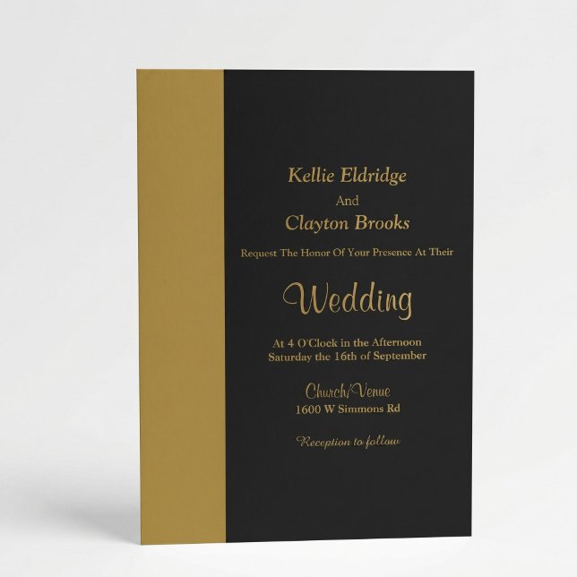 Modern Gold Bar Black Wedding Invitation Inbjudningar (Skapare uppladdad)