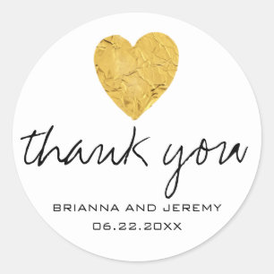 Modern Gold Foil Heart Bröllop Tack Stickers Runt Klistermärke