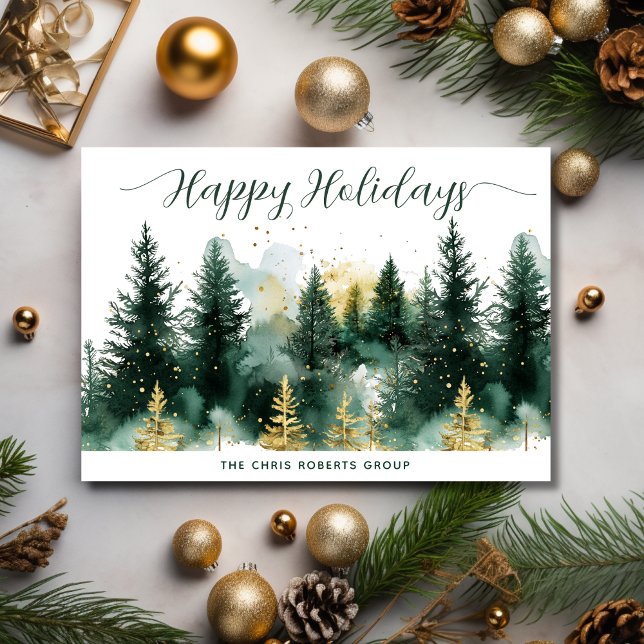 Modern Gold Green Business Christmas Julkort (Skapare uppladdad)