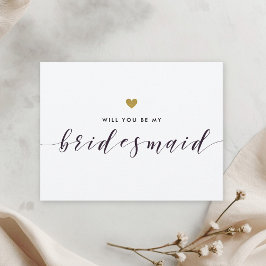 Modern Gold Hearts Will You Be My Bridesmaid Inbjudan Vykort