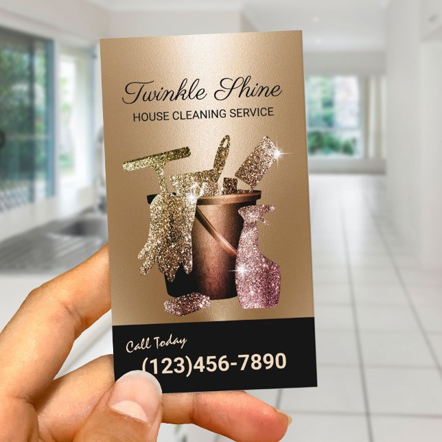 Modern Gold House Cleaning Service Housekeeping Visitkort (Skapare uppladdad)
