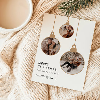 Modern Gold Multi-Photo Ornament Christmas Card Julkort