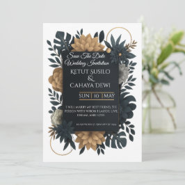  Modern Gold & Navy Floral Wedding Invitation  Inbjudningar