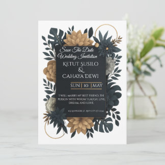  Modern Gold & Navy Floral Wedding Invitation  Inbjudningar