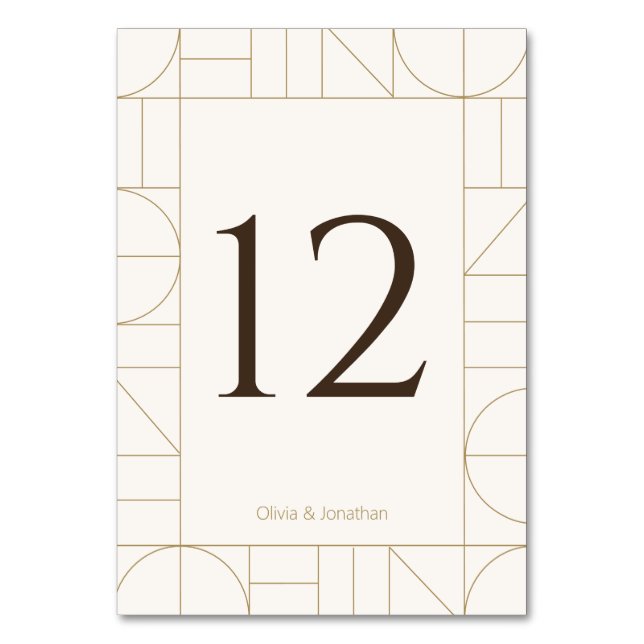 Modern Gold Ornaments Cream Wedding Bordsnummer (Framsidan)