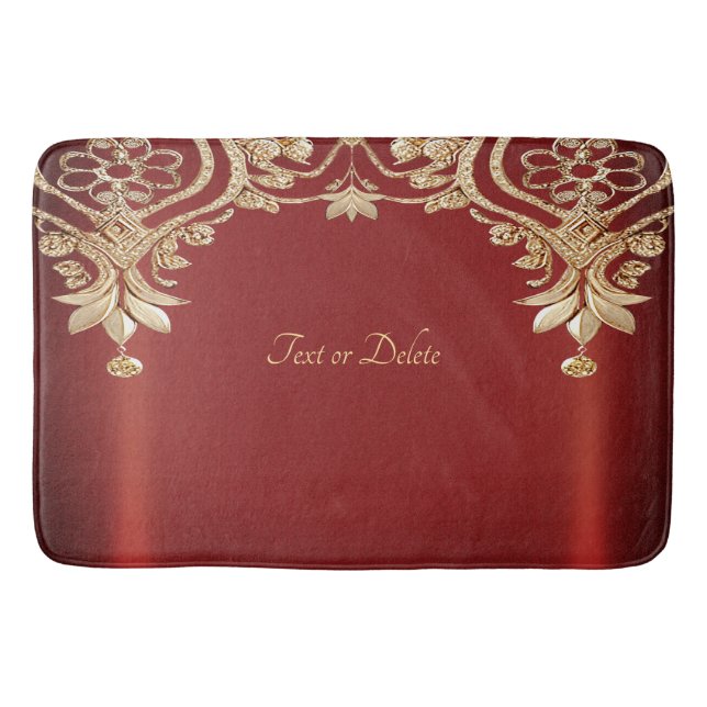 Modern Gold Red Floral Bath Mat Badrumsmatta (Framsidan)