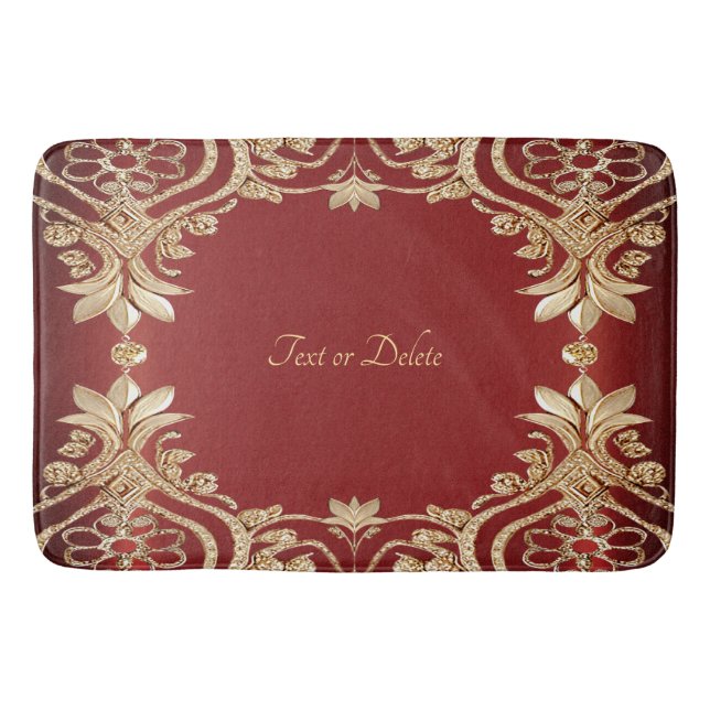 Modern Gold Red Floral Bath Mat Badrumsmatta (Framsidan)