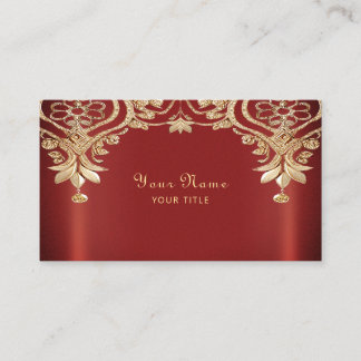 Modern Gold Red Floral Business Card Visitkort