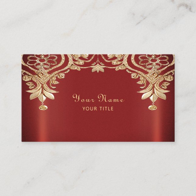 Modern Gold Red Floral Business Card Visitkort (Framsida)