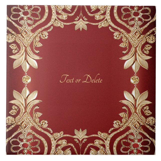 Modern Gold Red Floral Ceramic Tile Kakelplatta (Framsidan)