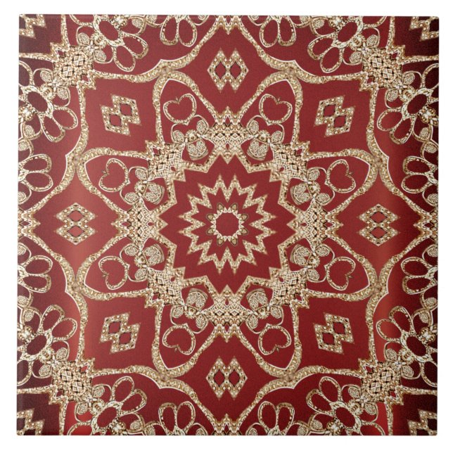 Modern Gold Red Floral Ceramic Tile Kakelplatta (Framsidan)