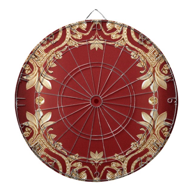 Modern Gold Red Floral Dartboard Darttavla (Framsidan)