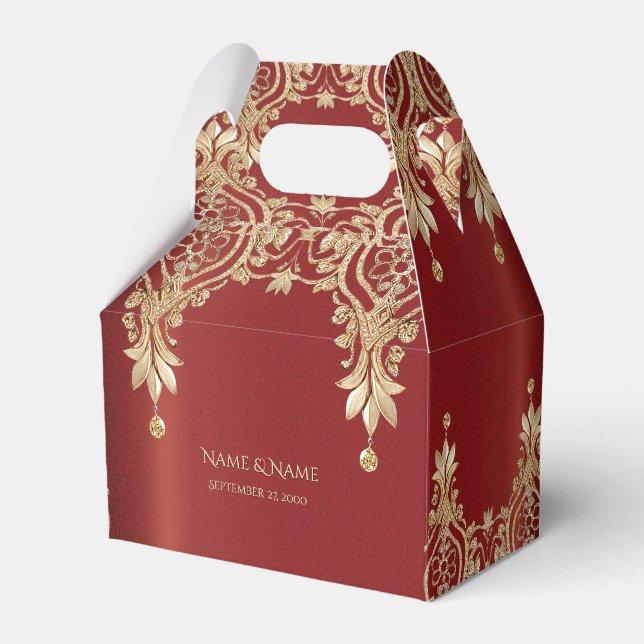 Modern Gold Red Floral Favor Box Presentaskar (Framsidan Sidan)