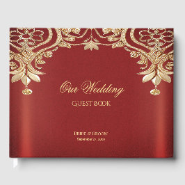 Modern Gold Red Floral Guest Book Gästböcker