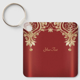 Modern Gold Red Floral Keychain Nyckelring