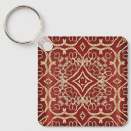 Modern Gold Red Floral Keychain Nyckelring