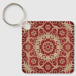 Modern Gold Red Floral Keychain Nyckelring
