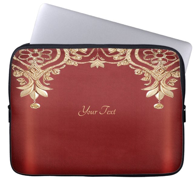 Modern Gold Red Floral Laptop Sleeve (Framsidan)