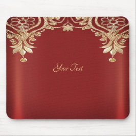 Modern Gold Red Floral Mousepad Musmatta