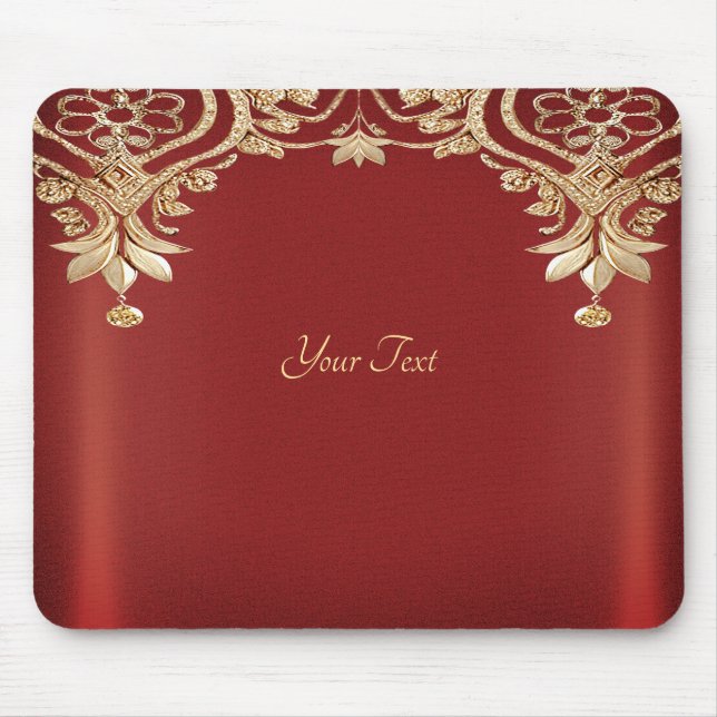 Modern Gold Red Floral Mousepad Musmatta (Framsidan)