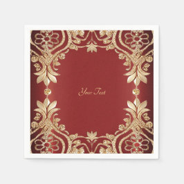 Modern Gold Red Floral Napkins Pappersservett