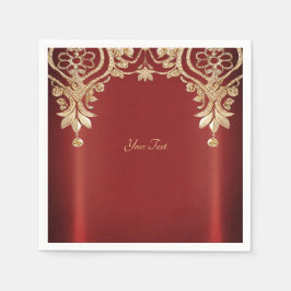 Modern Gold Red Floral Napkins Pappersservett