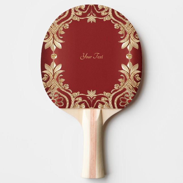 Modern Gold Red Floral Ping Pong Paddle Pingisracket (Framsidan)