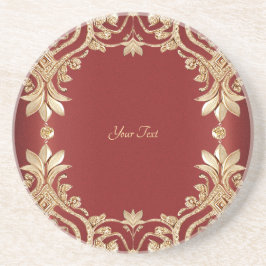 Modern Gold Red Floral Sandstone Coaster Underlägg