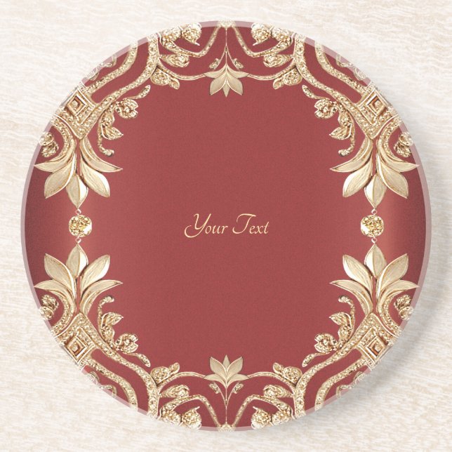 Modern Gold Red Floral Sandstone Coaster Underlägg (Framsidan)