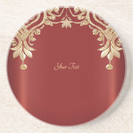 Modern Gold Red Floral Sandstone Coaster Underlägg