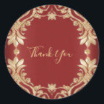 Modern Gold Red Floral Sticker Runt Klistermärke<br><div class="desc">Beautiful Modern Gold Red Floral Sticker</div>
