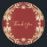 Modern Gold Red Floral Sticker Runt Klistermärke<br><div class="desc">Beautiful Modern Gold Red Floral Sticker</div>