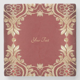 Modern Gold Red Floral Stone Coaster Stenunderlägg