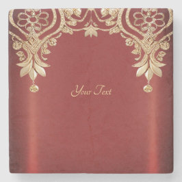 Modern Gold Red Floral Stone Coaster Stenunderlägg