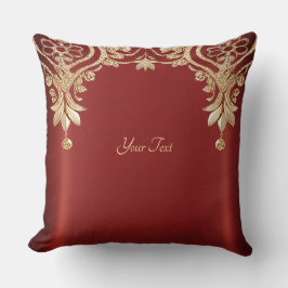 Modern Gold Red Floral Throw Pillow Kudde