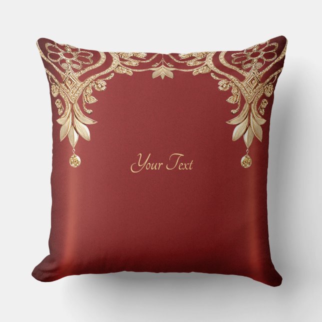 Modern Gold Red Floral Throw Pillow Kudde (Framsida)