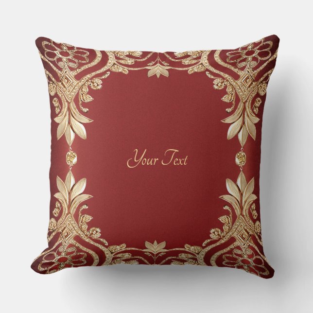 Modern Gold Red Floral Throw Pillow Kudde (Framsida)