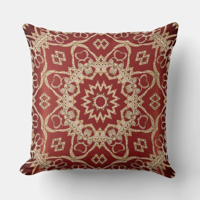 Modern Gold Red Floral Throw Pillow Kudde (Framsida)